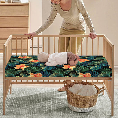 Tropical Leaf And Hawaiian Flower Print Baby Crib Sheet