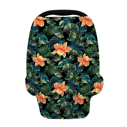 Tropical Leaf And Hawaiian Flower Print Baby Seat Cover