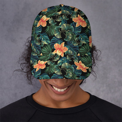 Tropical Leaf And Hawaiian Flower Print Baseball Cap