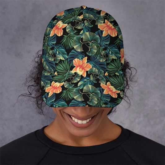 Tropical Leaf And Hawaiian Flower Print Baseball Cap
