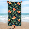 Tropical Leaf And Hawaiian Flower Print Beach Towel