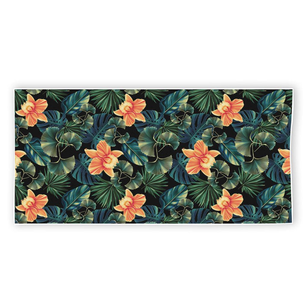 Tropical Leaf And Hawaiian Flower Print Beach Towel