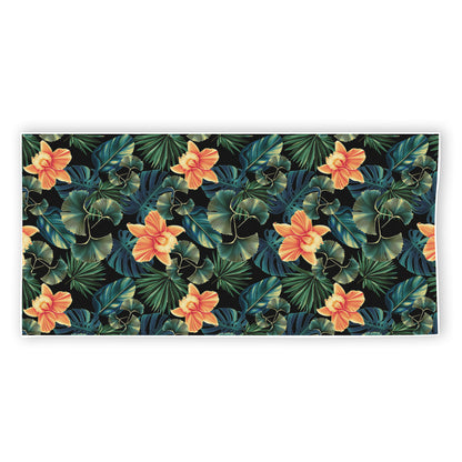 Tropical Leaf And Hawaiian Flower Print Beach Towel