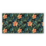 Tropical Leaf And Hawaiian Flower Print Beach Towel