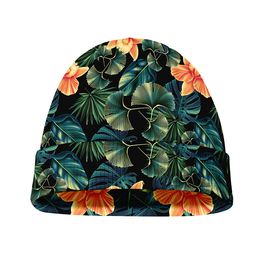 Tropical Leaf And Hawaiian Flower Print Beanie