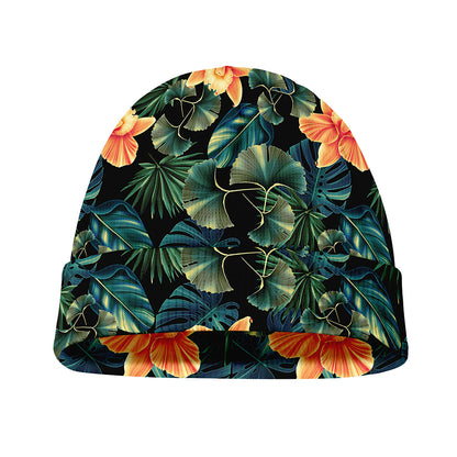 Tropical Leaf And Hawaiian Flower Print Beanie