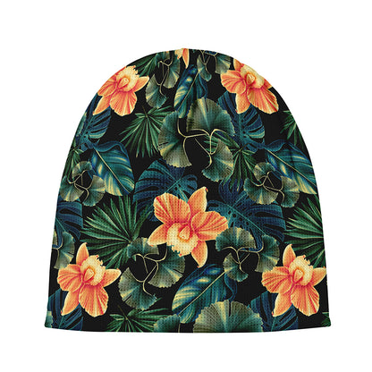Tropical Leaf And Hawaiian Flower Print Beanie