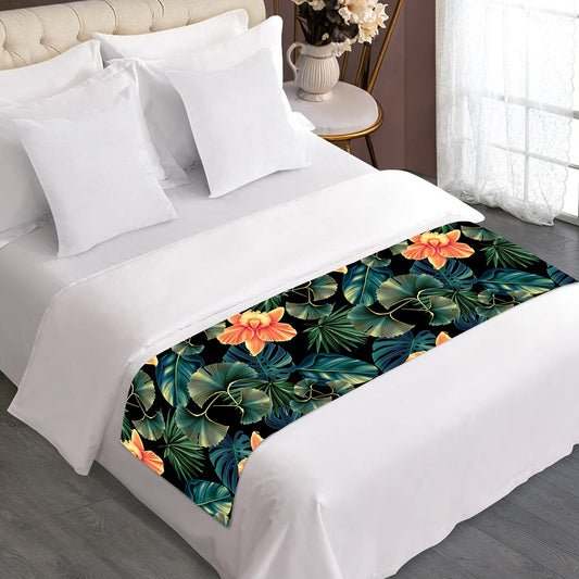 Tropical Leaf And Hawaiian Flower Print Bed Runner