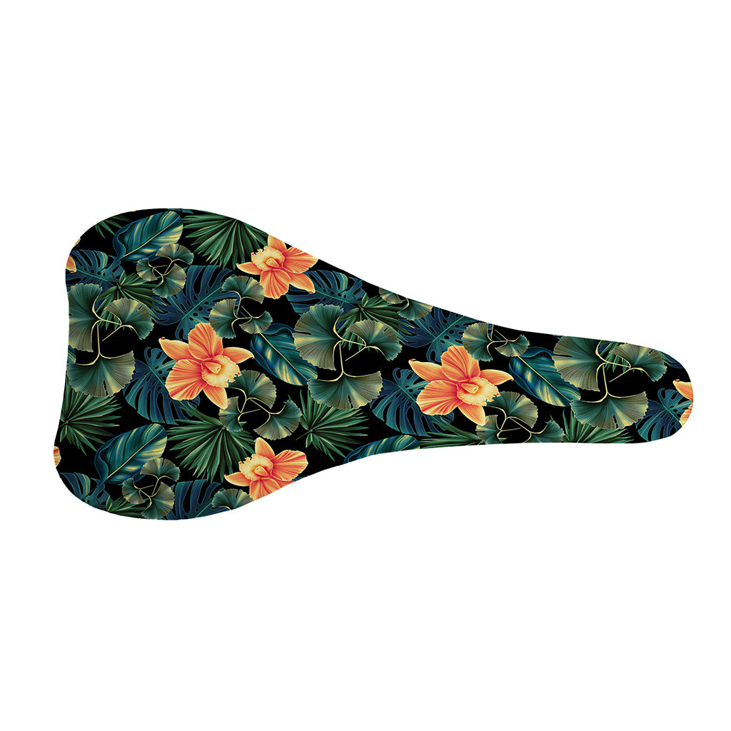 Tropical Leaf And Hawaiian Flower Print Bicycle Seat Cover