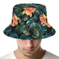 Tropical Leaf And Hawaiian Flower Print Bucket Hat