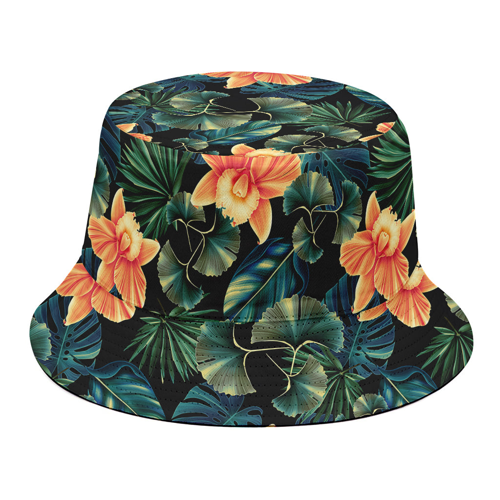 Tropical Leaf And Hawaiian Flower Print Bucket Hat