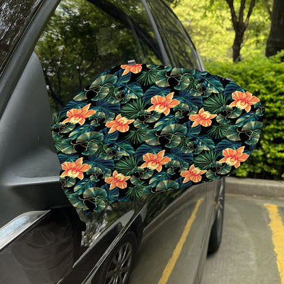Tropical Leaf And Hawaiian Flower Print Car Side Mirror Covers