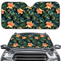 Tropical Leaf And Hawaiian Flower Print Car Windshield Sun Shade