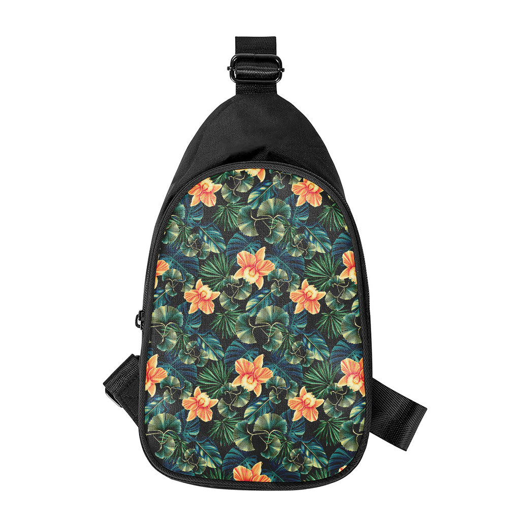 Tropical Leaf And Hawaiian Flower Print Chest Bag