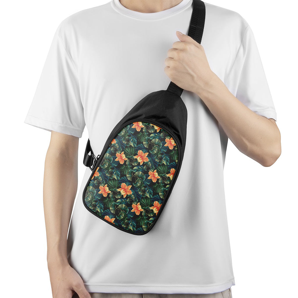 Tropical Leaf And Hawaiian Flower Print Chest Bag