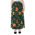 Tropical Leaf And Hawaiian Flower Print Chiffon Maxi Skirt