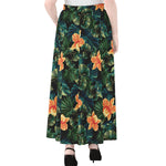 Tropical Leaf And Hawaiian Flower Print Chiffon Maxi Skirt