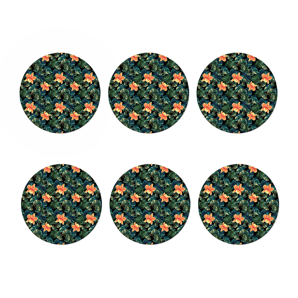 Tropical Leaf And Hawaiian Flower Print Coaster Set