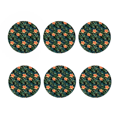Tropical Leaf And Hawaiian Flower Print Coaster Set