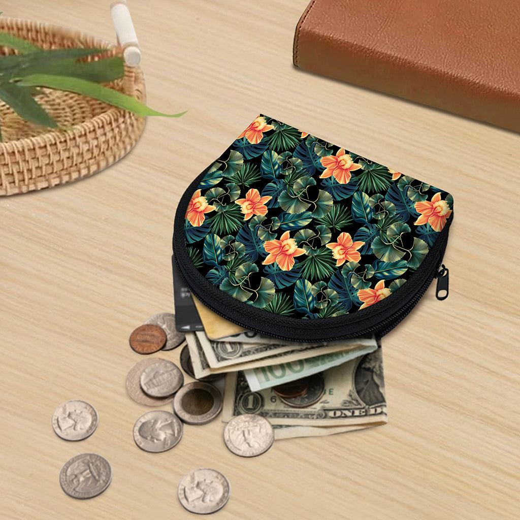 Tropical Leaf And Hawaiian Flower Print Coin Purse