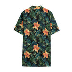 Tropical Leaf And Hawaiian Flower Print Cotton Hawaiian Shirt