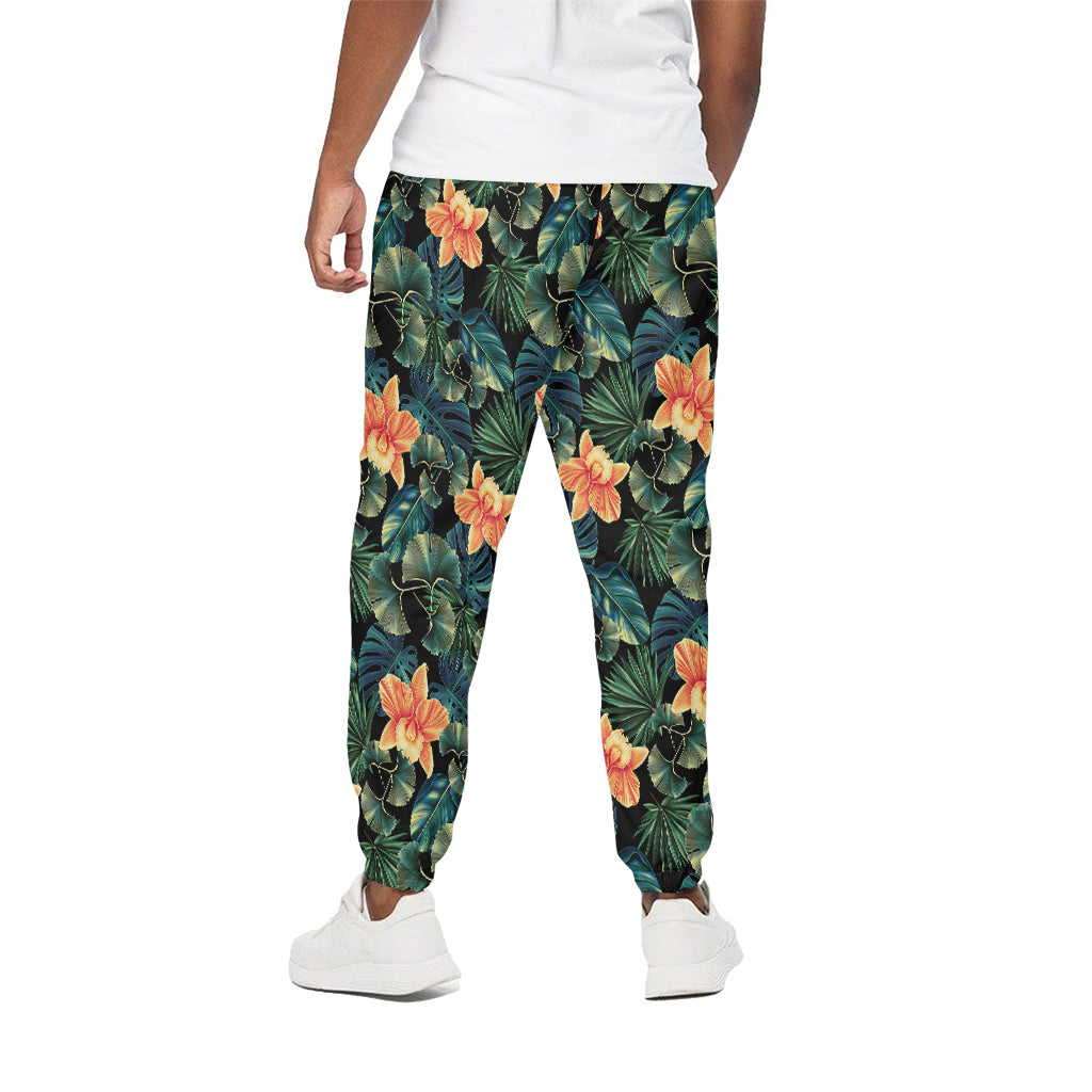 Tropical Leaf And Hawaiian Flower Print Cotton Pants