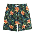 Tropical Leaf And Hawaiian Flower Print Cotton Shorts