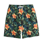 Tropical Leaf And Hawaiian Flower Print Cotton Shorts