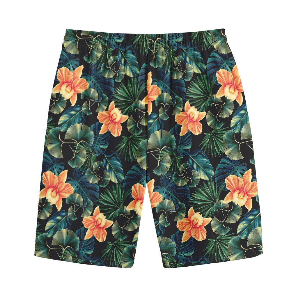 Tropical Leaf And Hawaiian Flower Print Cotton Shorts