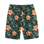 Tropical Leaf And Hawaiian Flower Print Cotton Shorts