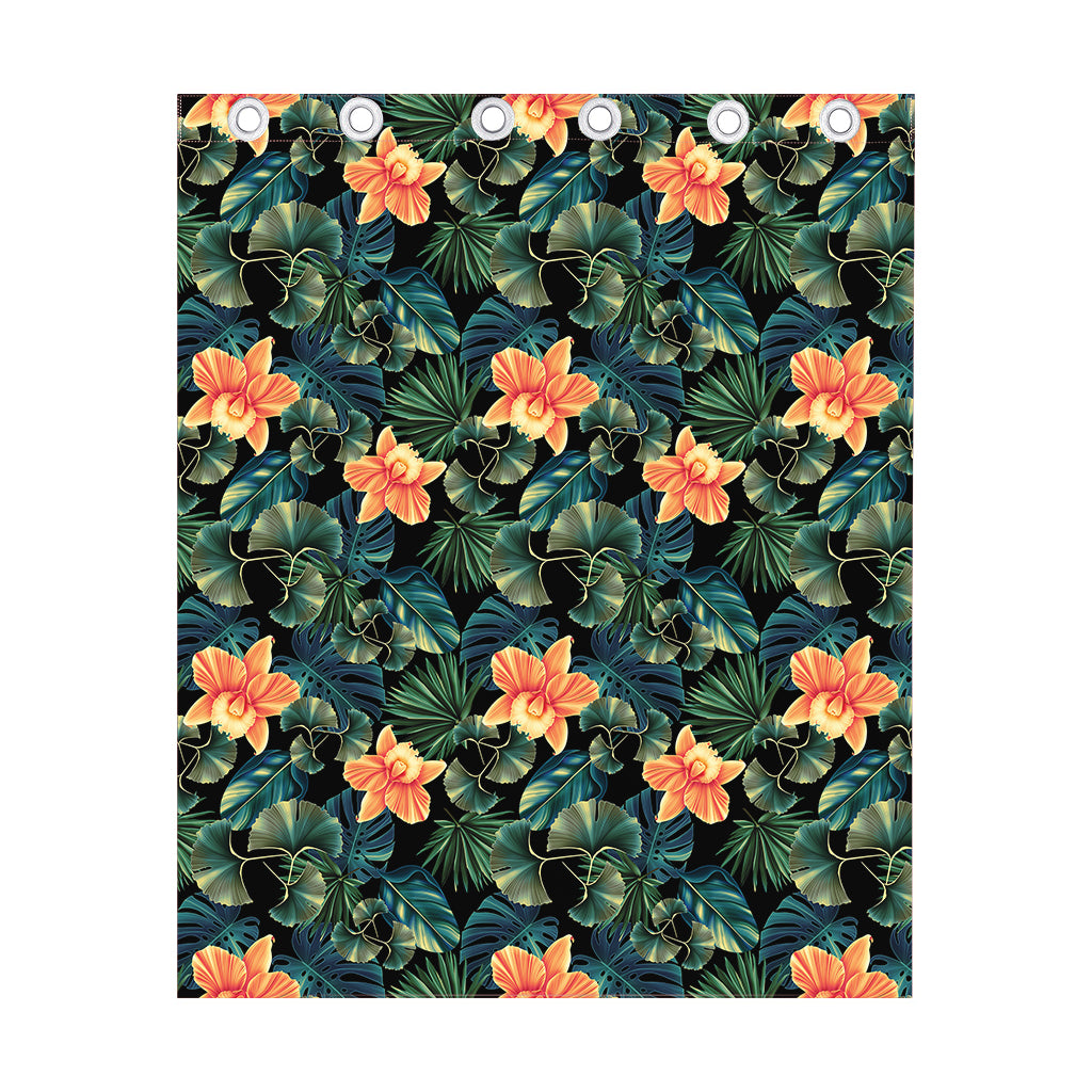 Tropical Leaf And Hawaiian Flower Print Curtain