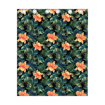 Tropical Leaf And Hawaiian Flower Print Curtain