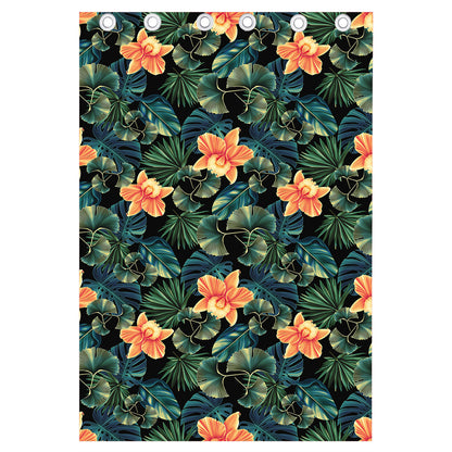 Tropical Leaf And Hawaiian Flower Print Curtain