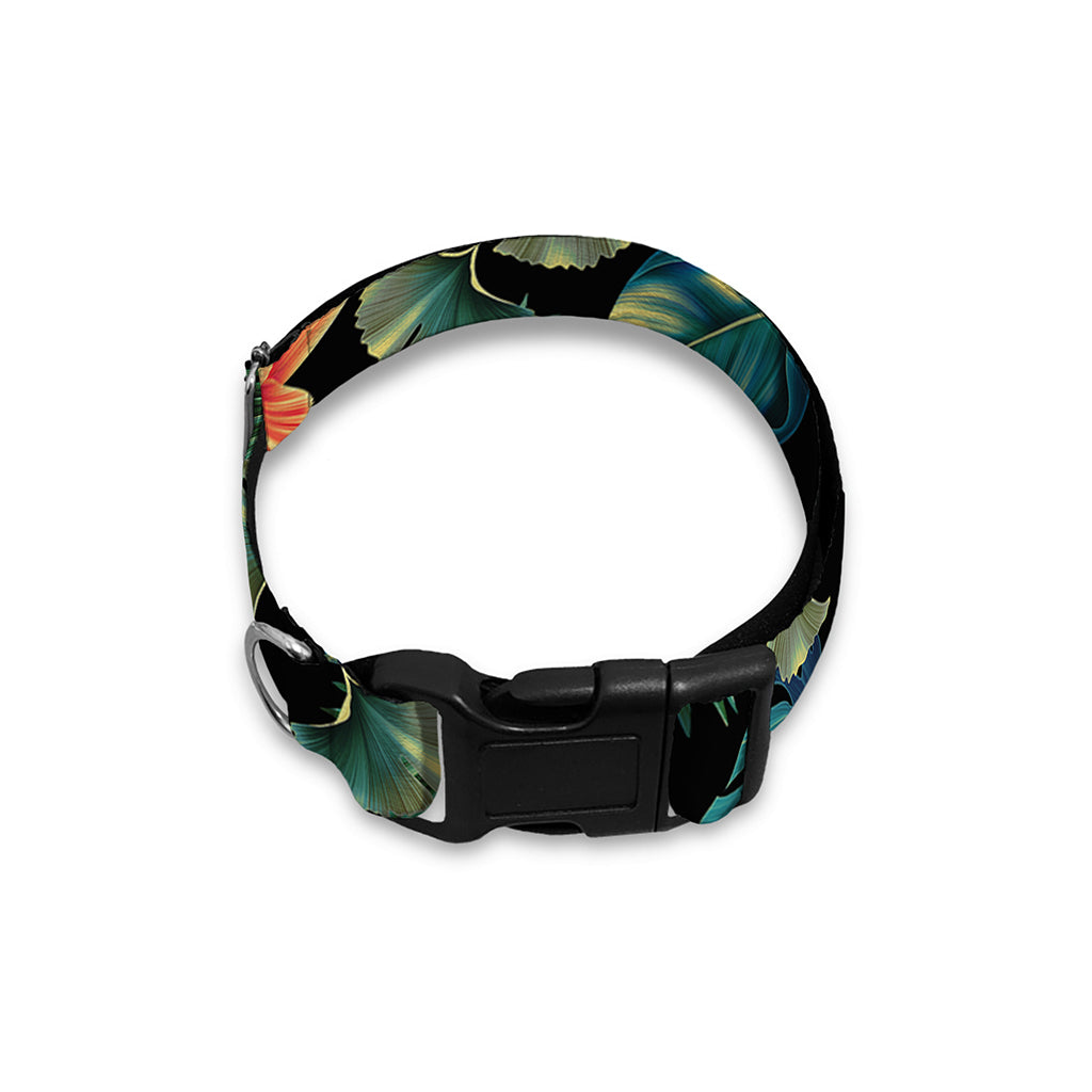 Tropical Leaf And Hawaiian Flower Print Dog Collar