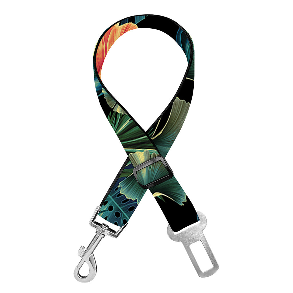 Tropical Leaf And Hawaiian Flower Print Dog Seat Belt