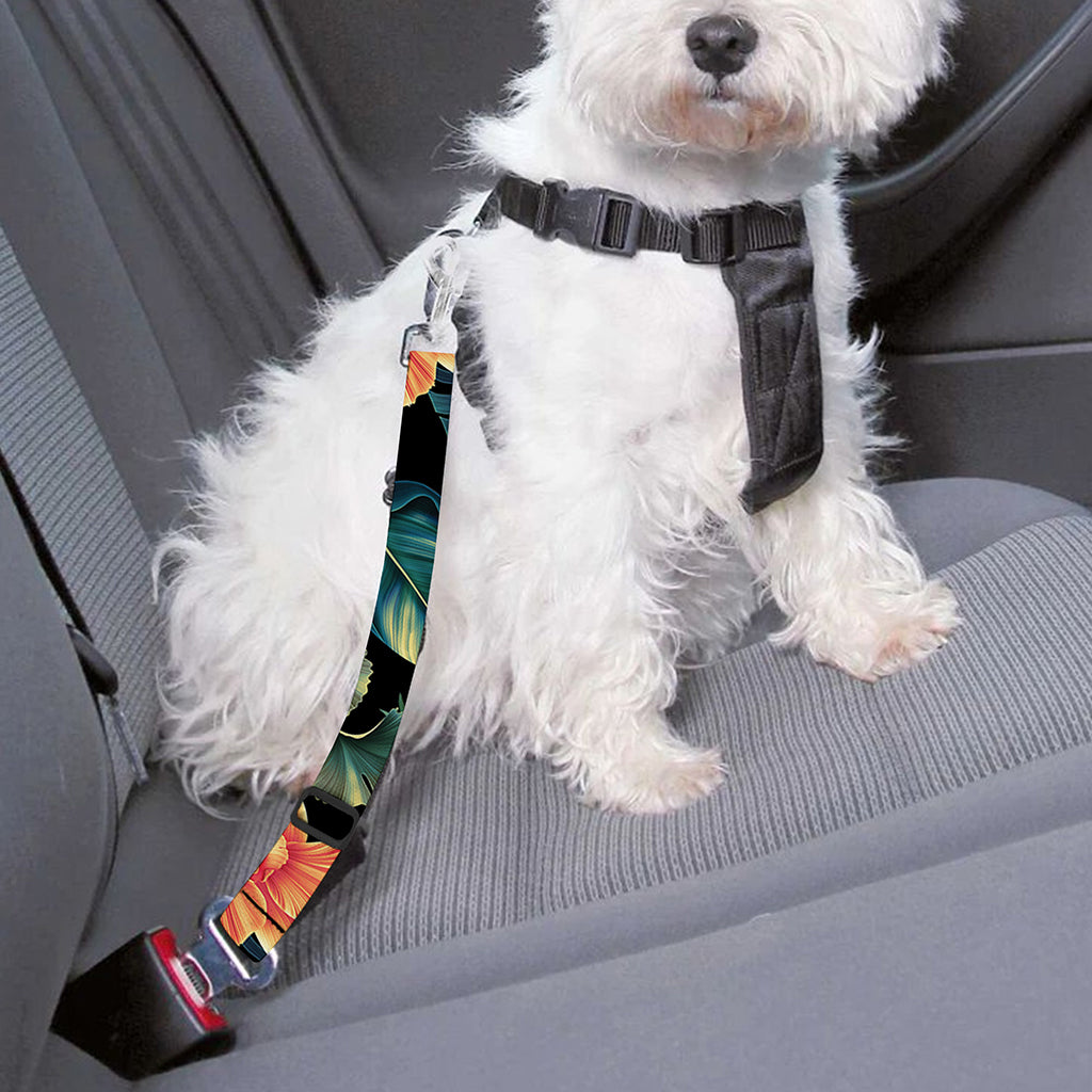 Tropical Leaf And Hawaiian Flower Print Dog Seat Belt