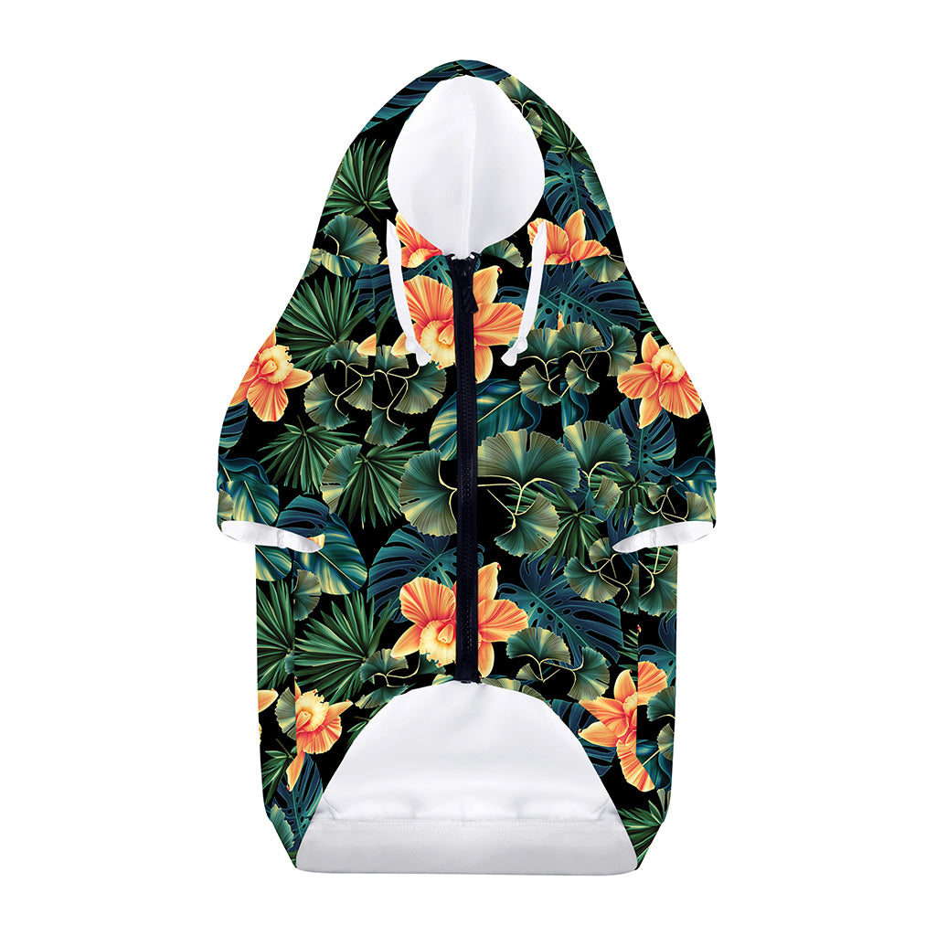 Tropical Leaf And Hawaiian Flower Print Dog Zip Up Hoodie
