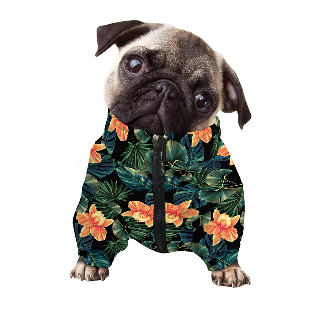 Tropical Leaf And Hawaiian Flower Print Dog Zip Up Jacket