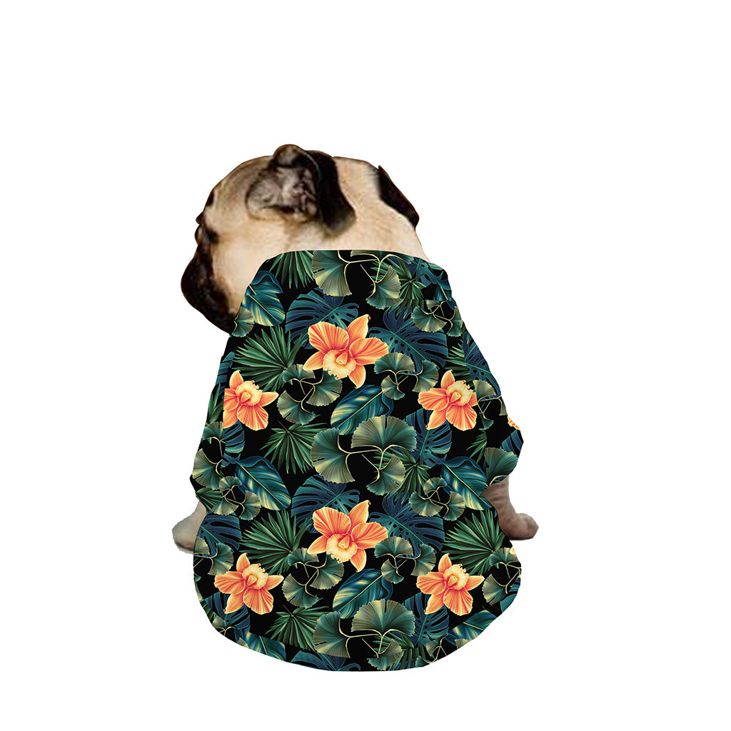 Tropical Leaf And Hawaiian Flower Print Dog Zip Up Jacket