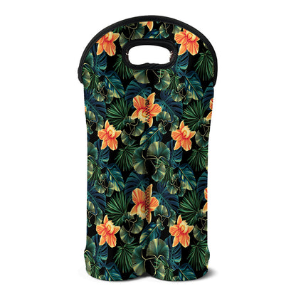 Tropical Leaf And Hawaiian Flower Print Double Neoprene Wine Tote