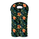 Tropical Leaf And Hawaiian Flower Print Double Neoprene Wine Tote