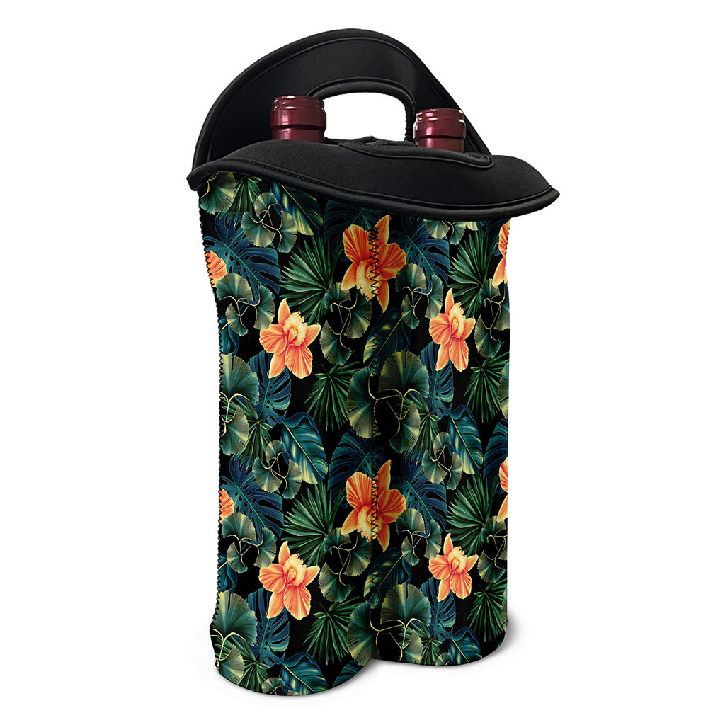 Tropical Leaf And Hawaiian Flower Print Double Neoprene Wine Tote