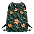 Tropical Leaf And Hawaiian Flower Print Drawstring Backpack