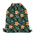 Tropical Leaf And Hawaiian Flower Print Drawstring Bag