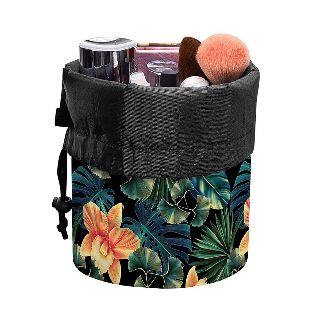 Tropical Leaf And Hawaiian Flower Print Drawstring Makeup Bag