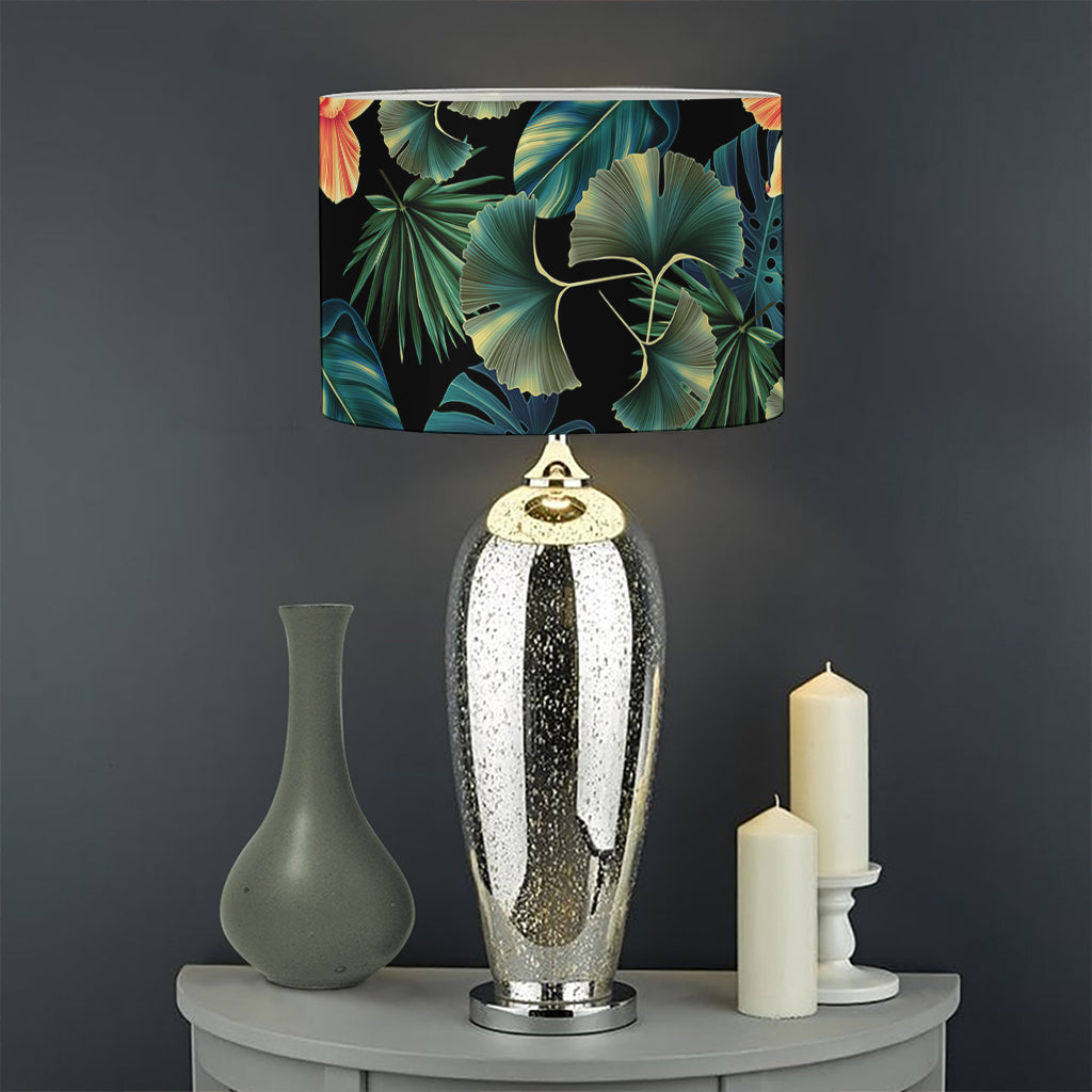 Tropical Leaf And Hawaiian Flower Print Drum Lamp Shade