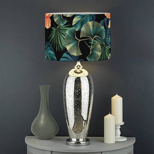 Tropical Leaf And Hawaiian Flower Print Drum Lamp Shade