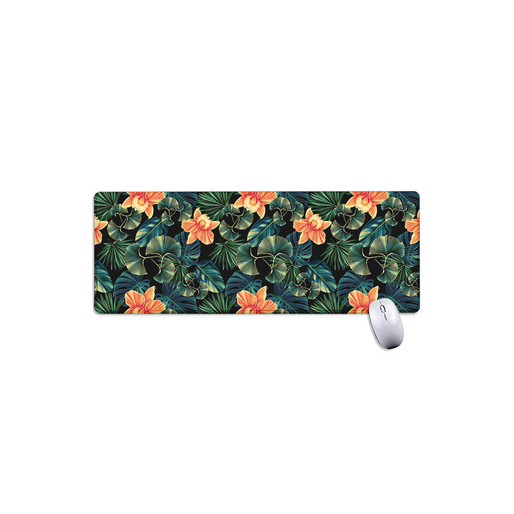 Tropical Leaf And Hawaiian Flower Print Extended Mouse Pad