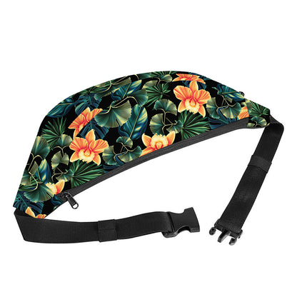 Tropical Leaf And Hawaiian Flower Print Fanny Pack