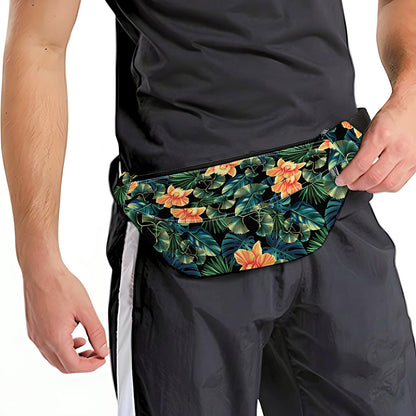 Tropical Leaf And Hawaiian Flower Print Fanny Pack